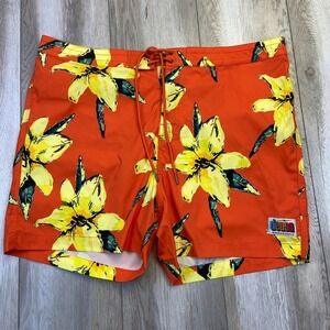 Deus Ex Machina Board Shorts Mens 38 Orange Yellow Floral Surf Australia Swim